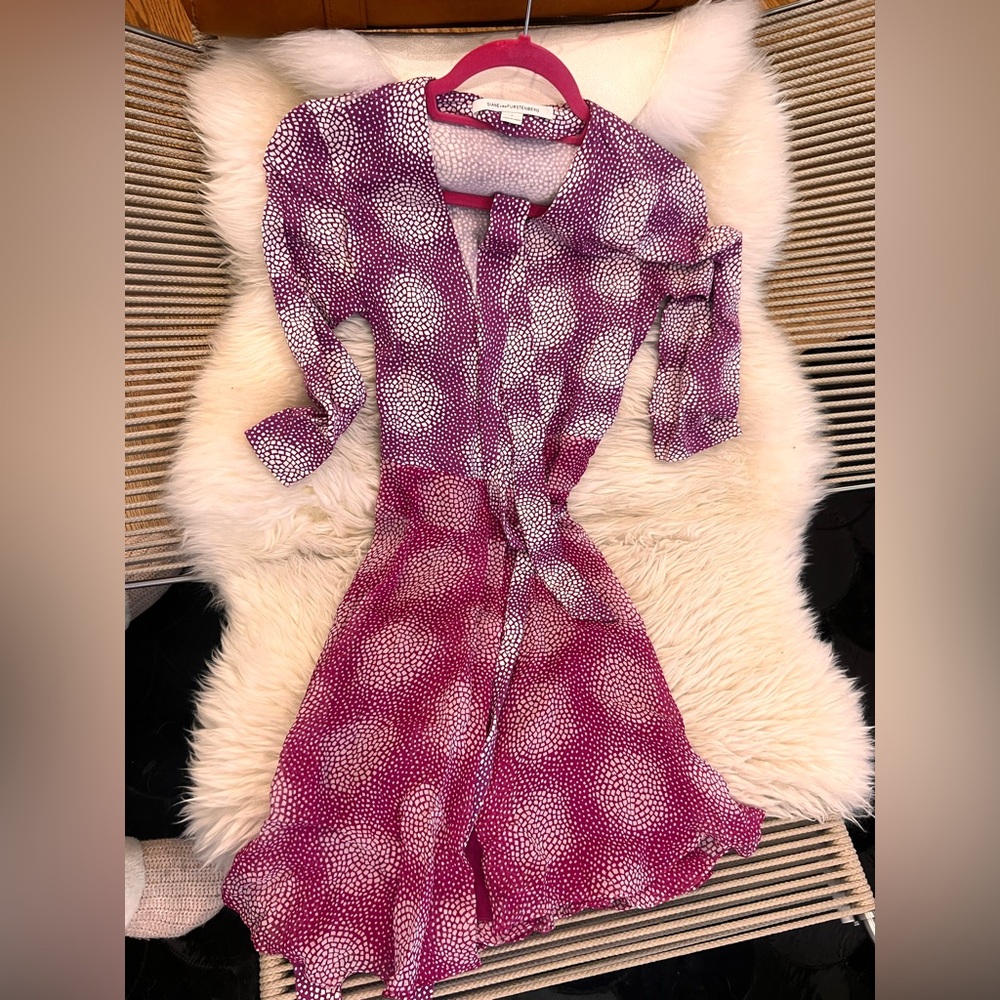Diane Von Furstenberg Pink and White Fit and Flare Dress